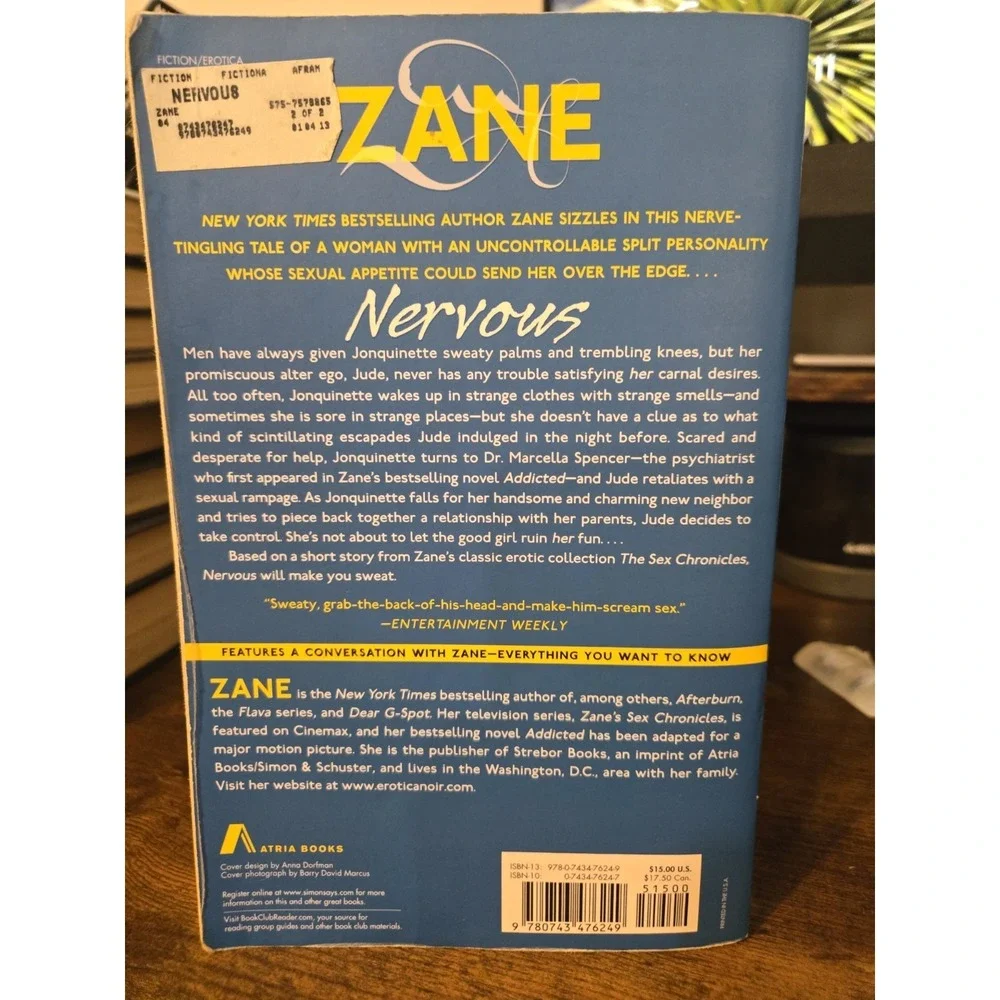 Zane Nervous‎ Paperback 2003 Atria Books Urban Fiction Romance Novel